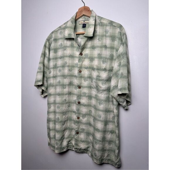 Tommy Bahama Silk Short Sleeve Wood Button‎ Green Pineapple Hawaii Shirt size M - Picture 12 of 15